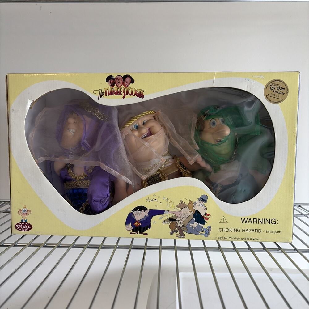 1997 SPUMCO THREE STOOGES DOLLS TOY EXPO NEW IN BOX